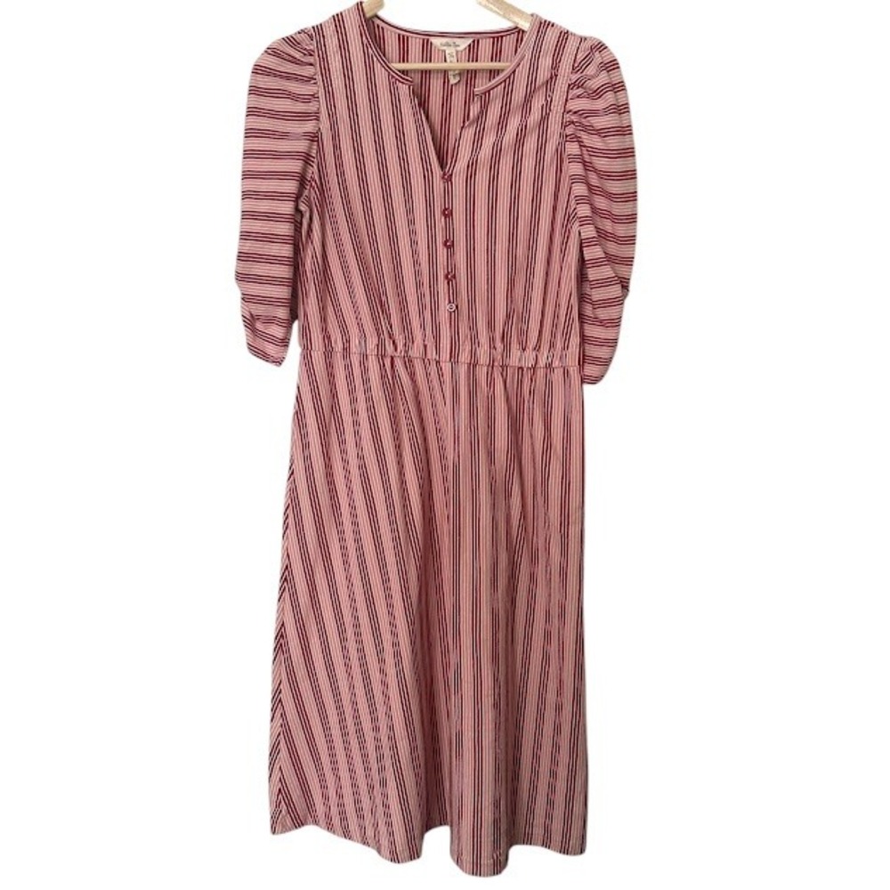 Matilda Jane Pink Red McIntosh‎ Striped Gathered Sleeve Button Midi Dress M